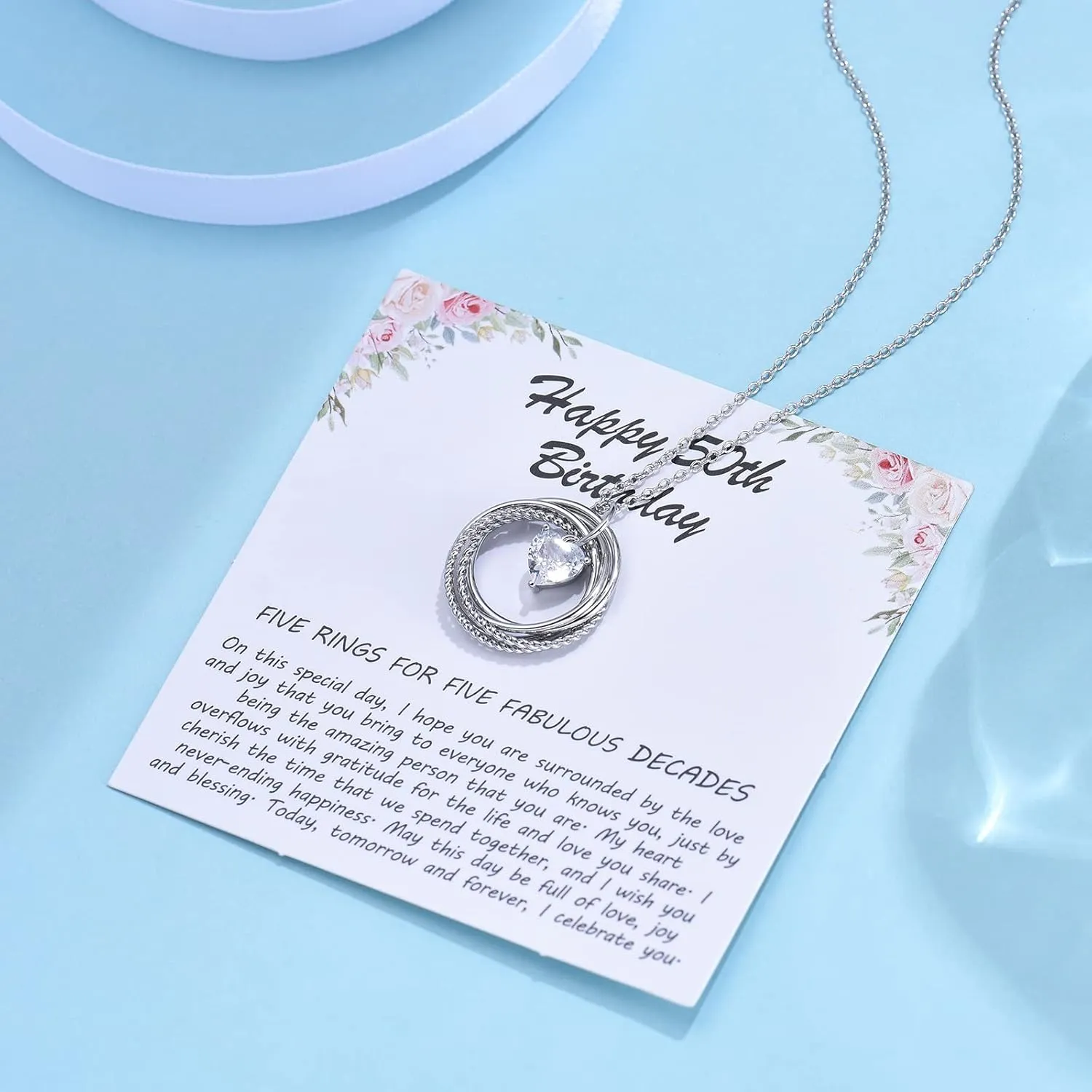 EPIRORA 30th 40th 50th 60th 70th 80th 90th 100th Birthday Gifts for Women, Heart Cubic Zirconia Pendant Circles Necklace for Her 30 40 50 60 70 80 90 100 Years Old Birthday Jewellery Gifts