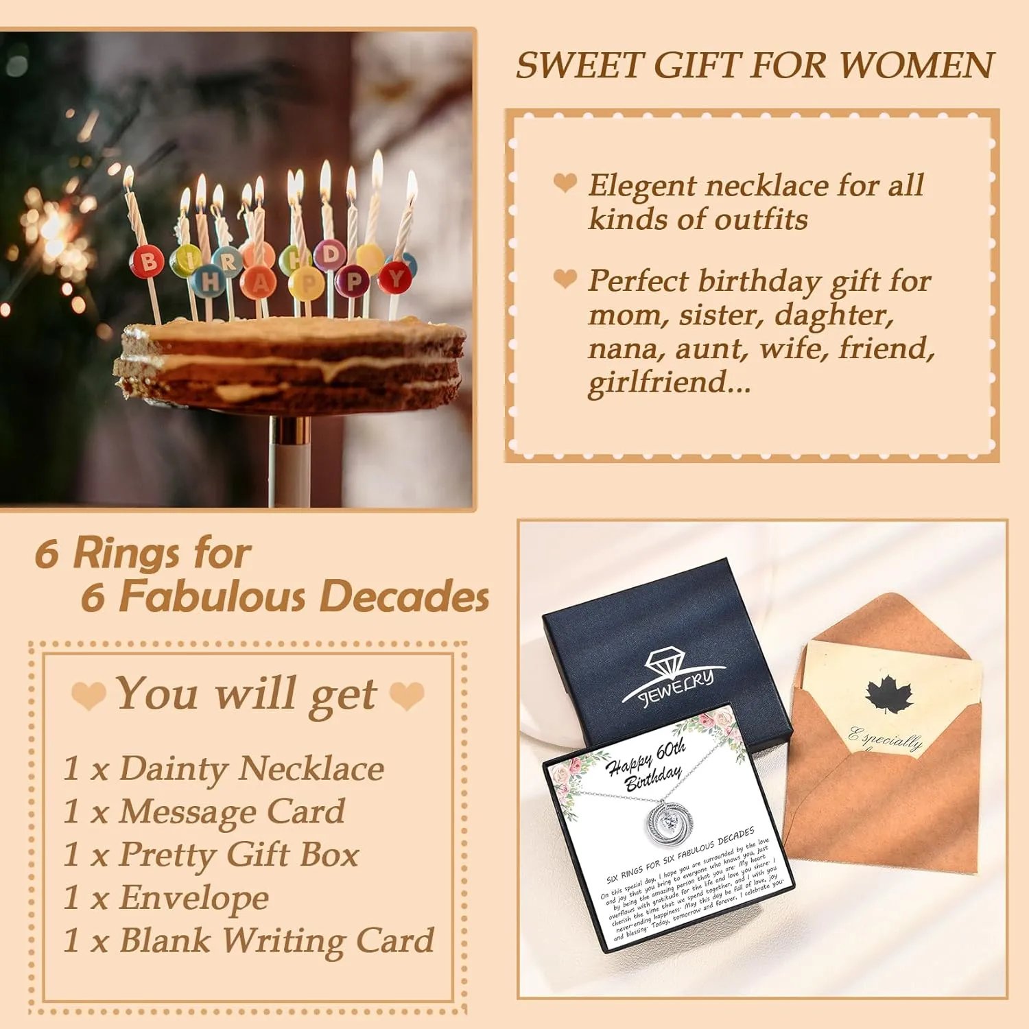 EPIRORA 30th 40th 50th 60th 70th 80th 90th 100th Birthday Gifts for Women, Heart Cubic Zirconia Pendant Circles Necklace for Her 30 40 50 60 70 80 90 100 Years Old Birthday Jewellery Gifts