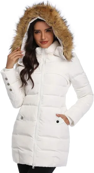 Epsion Women's Hooded Thickened Long Down Jacket Winter Down Parka Puffer Jacket