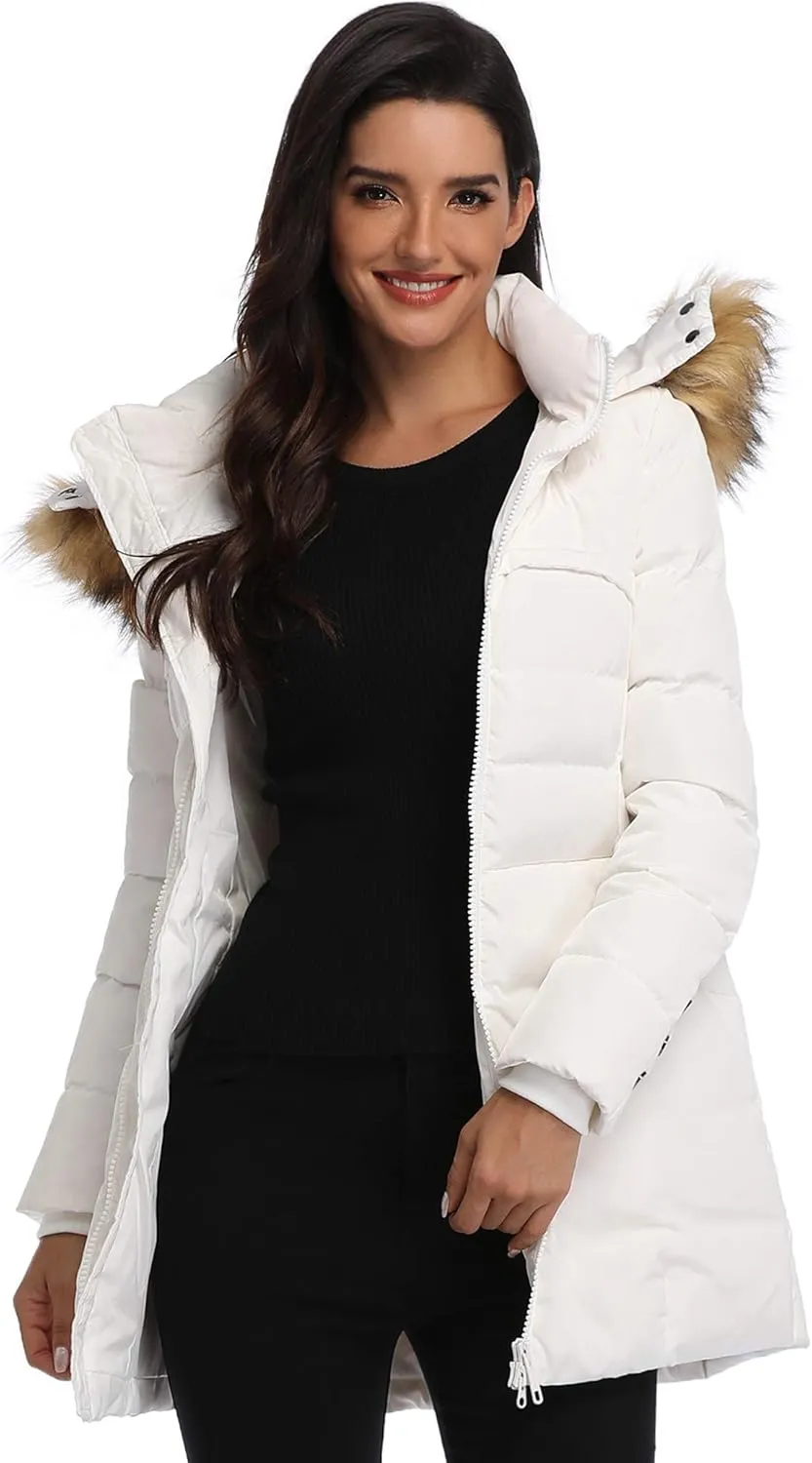 Epsion Women's Hooded Thickened Long Down Jacket Winter Down Parka Puffer Jacket
