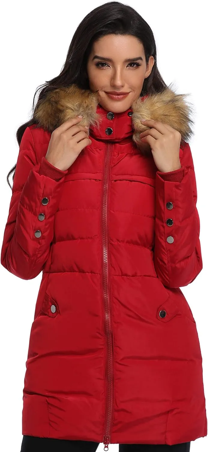 Epsion Women's Hooded Thickened Long Down Jacket Winter Down Parka Puffer Jacket