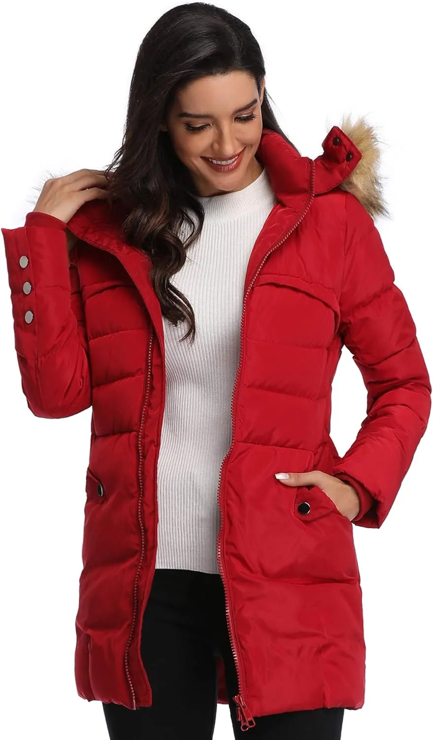 Epsion Women's Hooded Thickened Long Down Jacket Winter Down Parka Puffer Jacket
