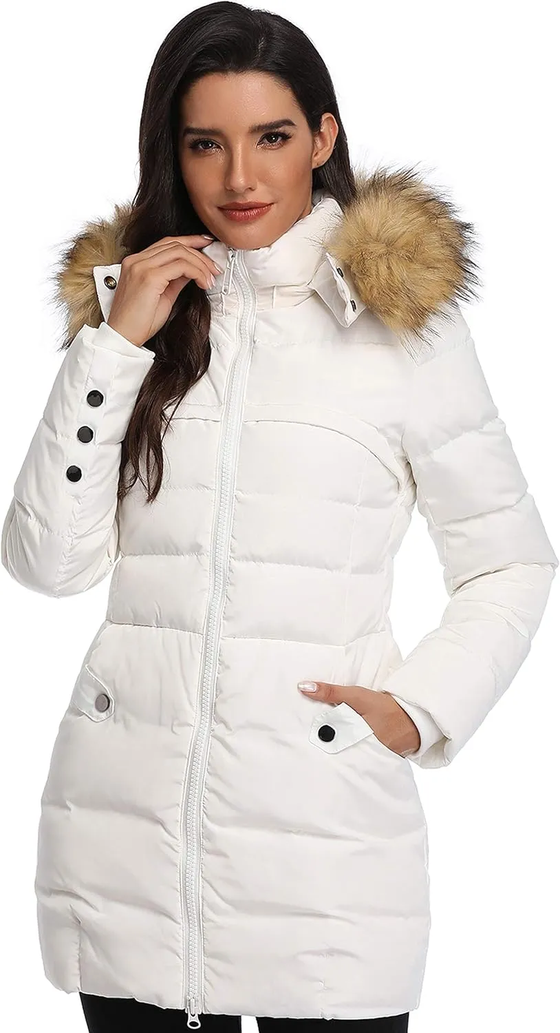Epsion Women's Hooded Thickened Long Down Jacket Winter Down Parka Puffer Jacket