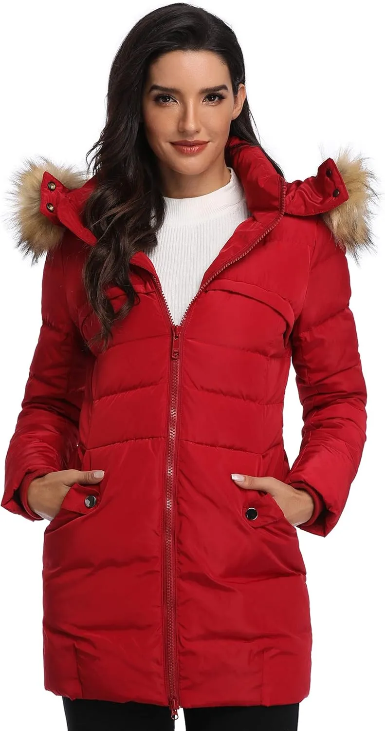 Epsion Women's Hooded Thickened Long Down Jacket Winter Down Parka Puffer Jacket