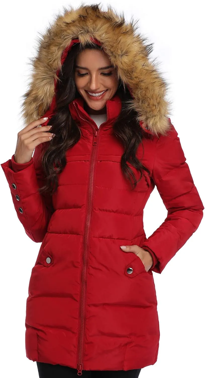 Epsion Women's Hooded Thickened Long Down Jacket Winter Down Parka Puffer Jacket