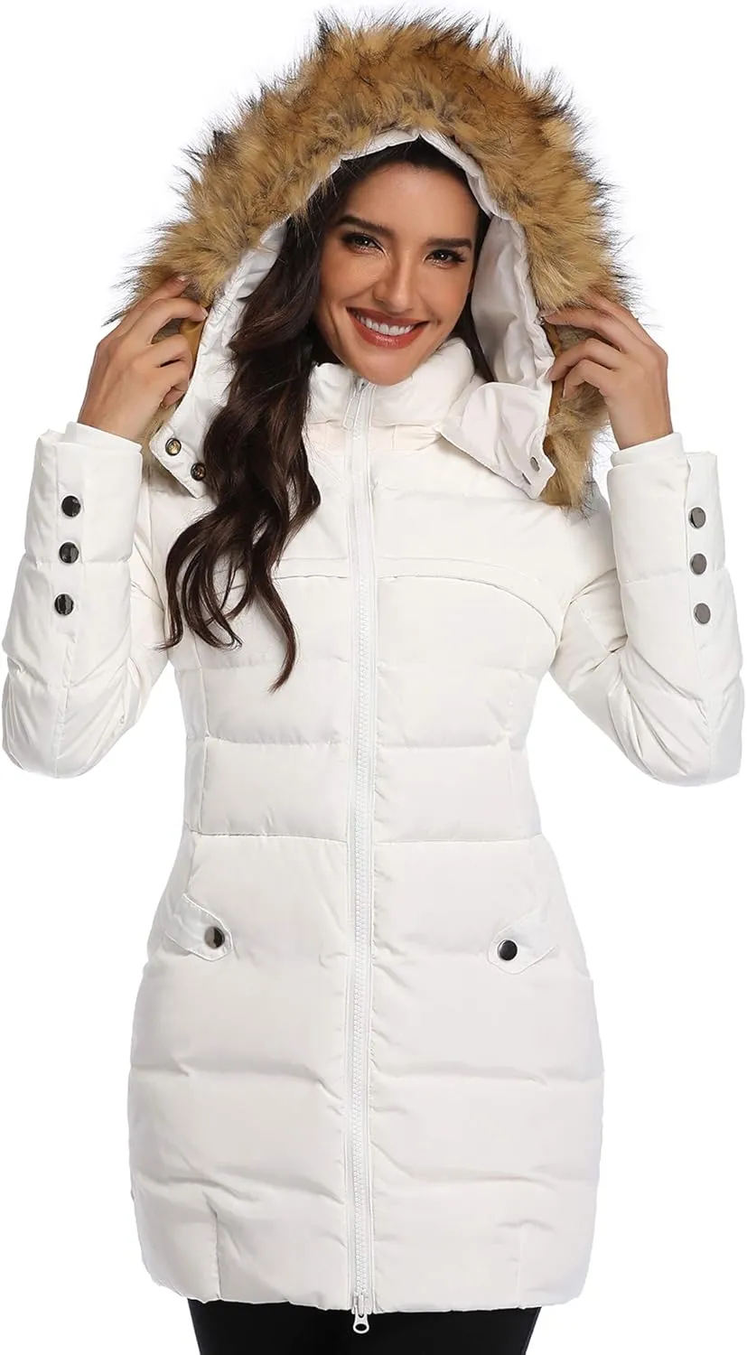 Epsion Women's Hooded Thickened Long Down Jacket Winter Down Parka Puffer Jacket