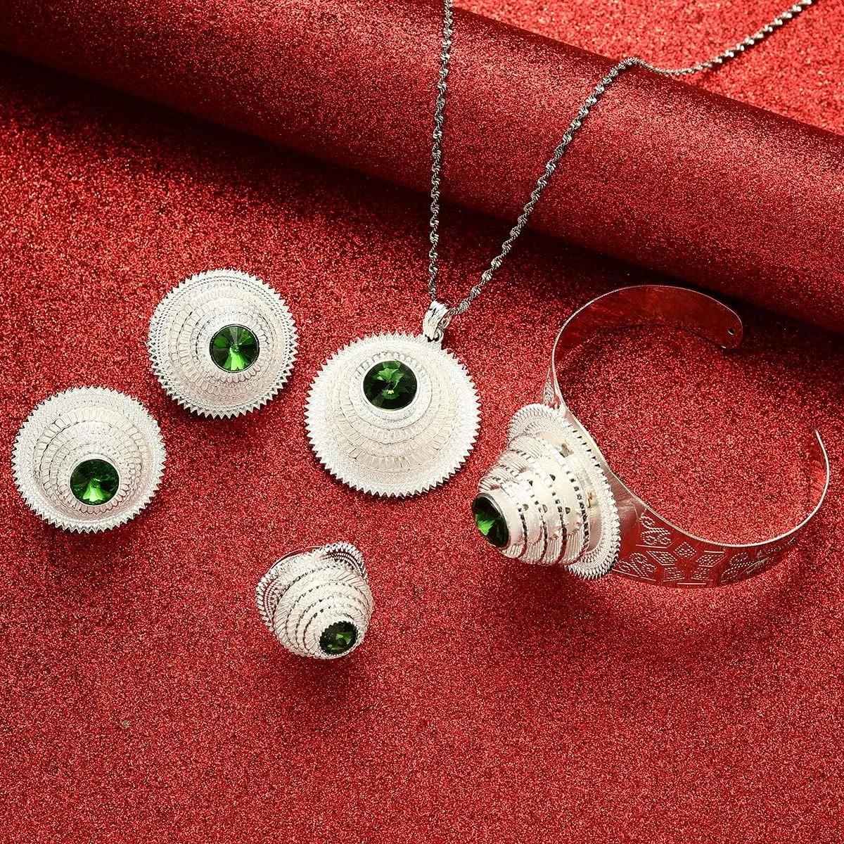 Ethiopian Jewelry Sets Nigeria Eritrea Kenya Habesha Silver Color Women Zircon Stone Jewelry Set