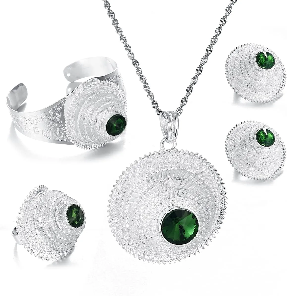 Ethiopian Jewelry Sets Nigeria Eritrea Kenya Habesha Silver Color Women Zircon Stone Jewelry Set