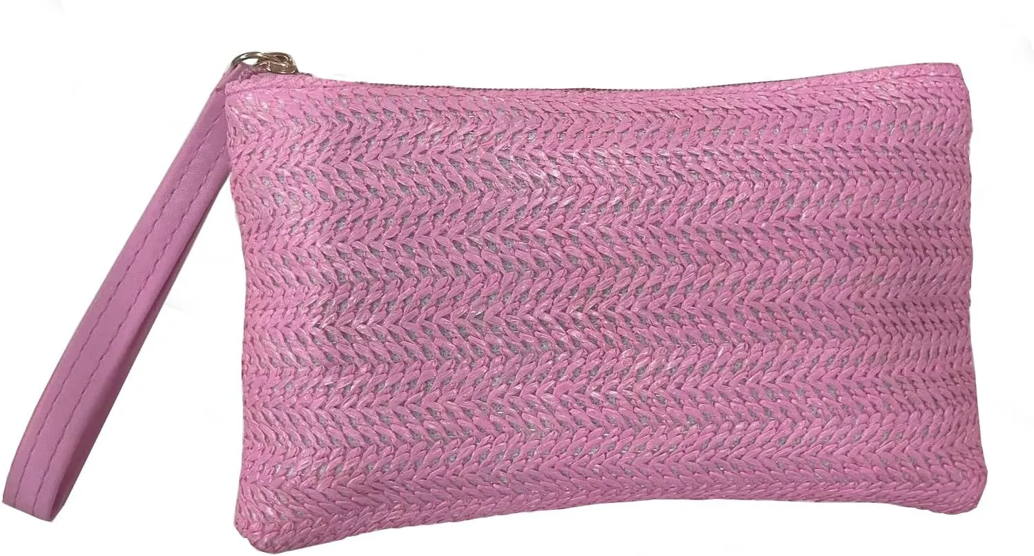FairyCity Straw Clutch Purse for Women 2024, Bohemian Summer Woven Beach Straw Purse Zipper Wristlet Wallets Handbag