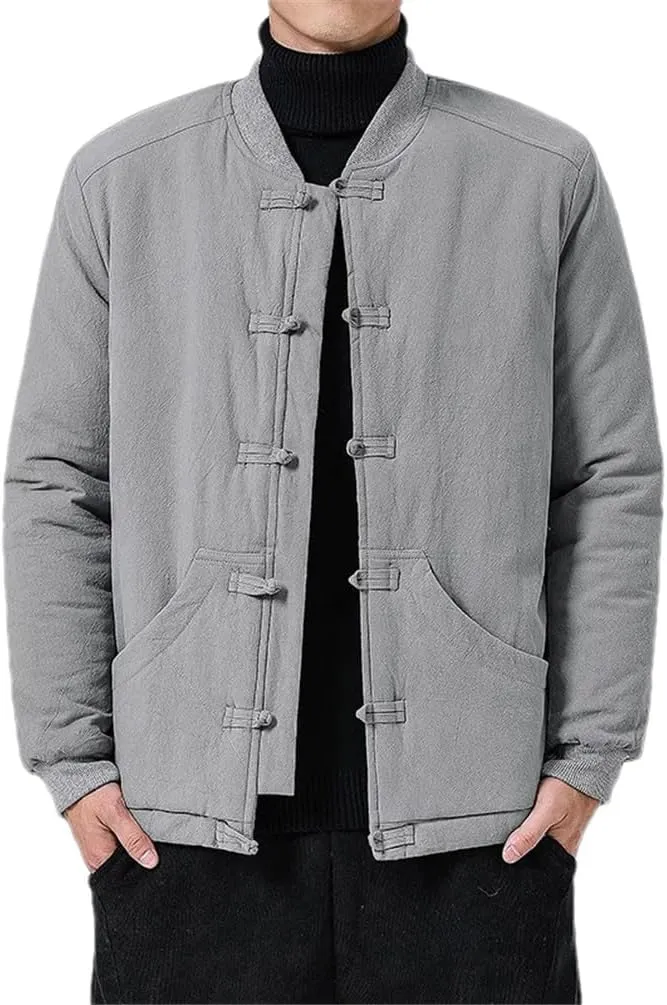 Fall Winter Men's Trendy Solid Color Cotton Coat Padded Thickening Warm Men's Wool Coat