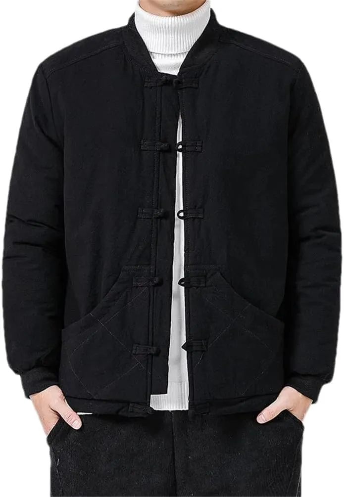Fall Winter Men's Trendy Solid Color Cotton Coat Padded Thickening Warm Men's Wool Coat