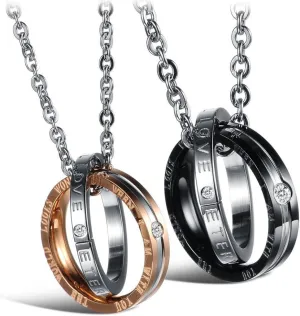 Feraco His Hers Matching Set Necklace For Couples, Titanium Stainless Steel Promise Love Pendant Necklaces, Jewelry Gifts for Girlfriend Boyfriend