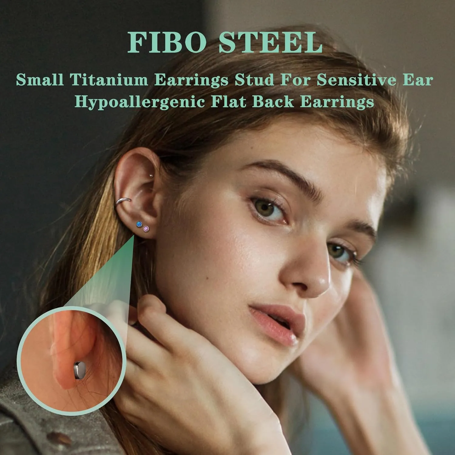 FIBO STEEL G23 Titanium Flat Back Earrings for Women Men Hypoallergenic Opal CZ Ball Tiny Studs Earrings Set for Multiple Piercings Cartilage Helix Tragus Flatback Earrings 6 Pairs 2mm/4mm