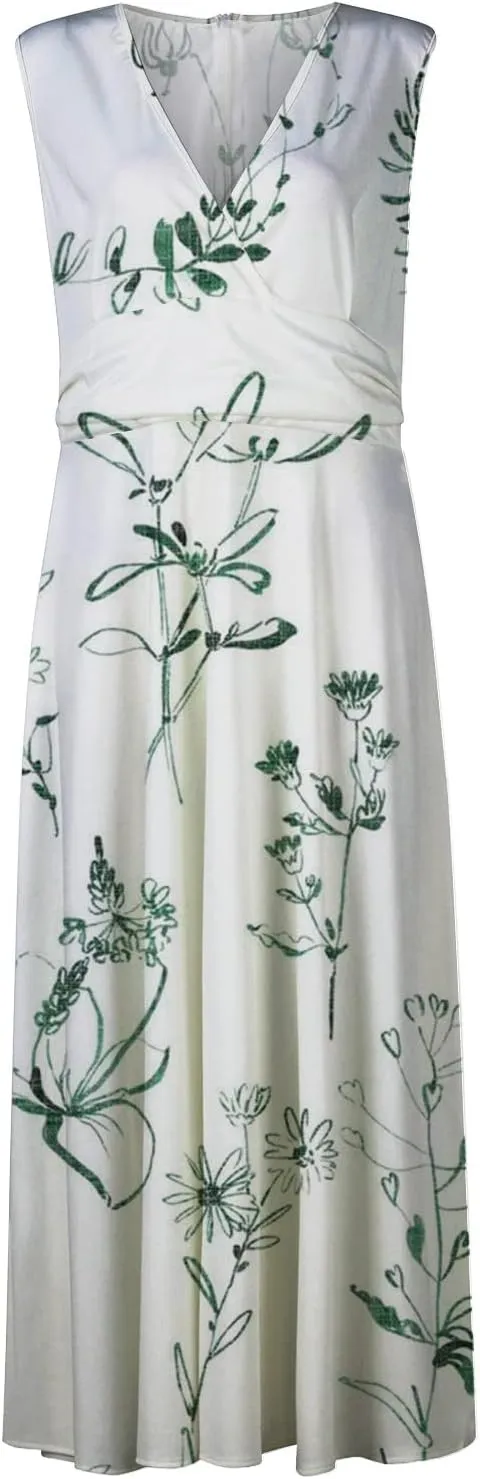 Flowy Dresses for Women Deep V Neck Casual Floral Long Dress Sleeveless Swing Cute Dresses Sexy Maxi Elegant Dress