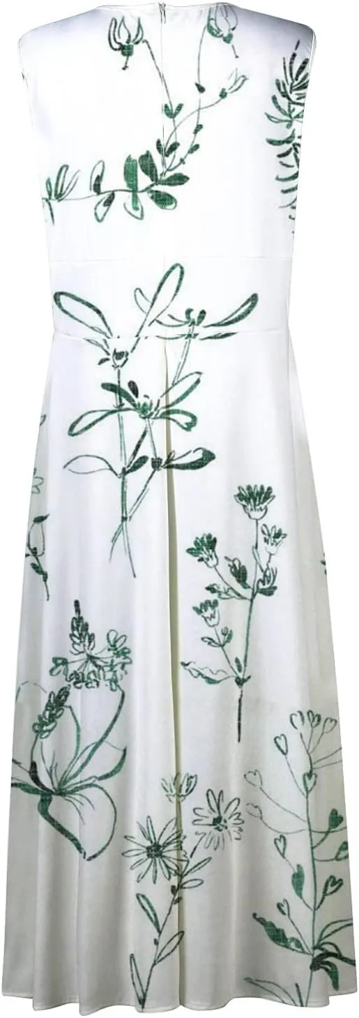 Flowy Dresses for Women Deep V Neck Casual Floral Long Dress Sleeveless Swing Cute Dresses Sexy Maxi Elegant Dress