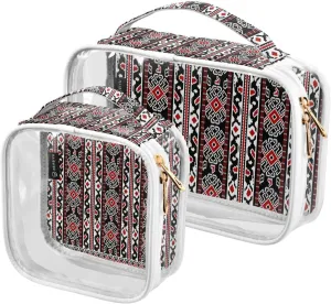 Folk Malukus Element 2 Pieces Clear Makeup Cosmetic Bags for Traveling Vacation Organizing, Toiletry Bags for Women Men, PVC Waterproof Travel Organizer
