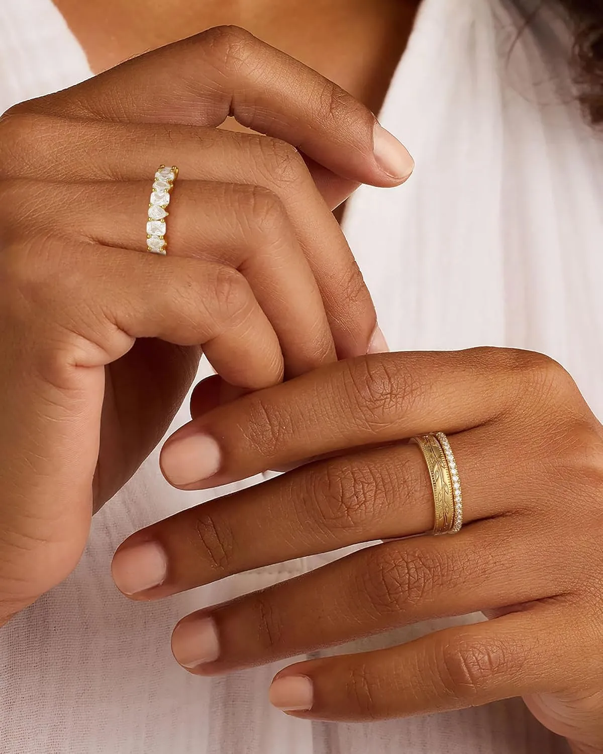 FUNEIA Stackable Gold Rings for Women Non Tarnish Chunky 14K Gold Plated Rings that Don't Tarnish Engagement Cubic Zirconia Ring Set Stack Dainty Pinky Wedding Bands Thumb Rings Gold Jewelry Size 6-11