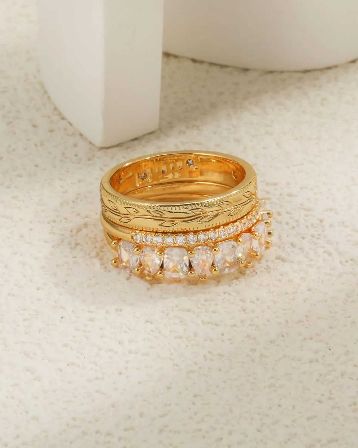 FUNEIA Stackable Gold Rings for Women Non Tarnish Chunky 14K Gold Plated Rings that Don't Tarnish Engagement Cubic Zirconia Ring Set Stack Dainty Pinky Wedding Bands Thumb Rings Gold Jewelry Size 6-11