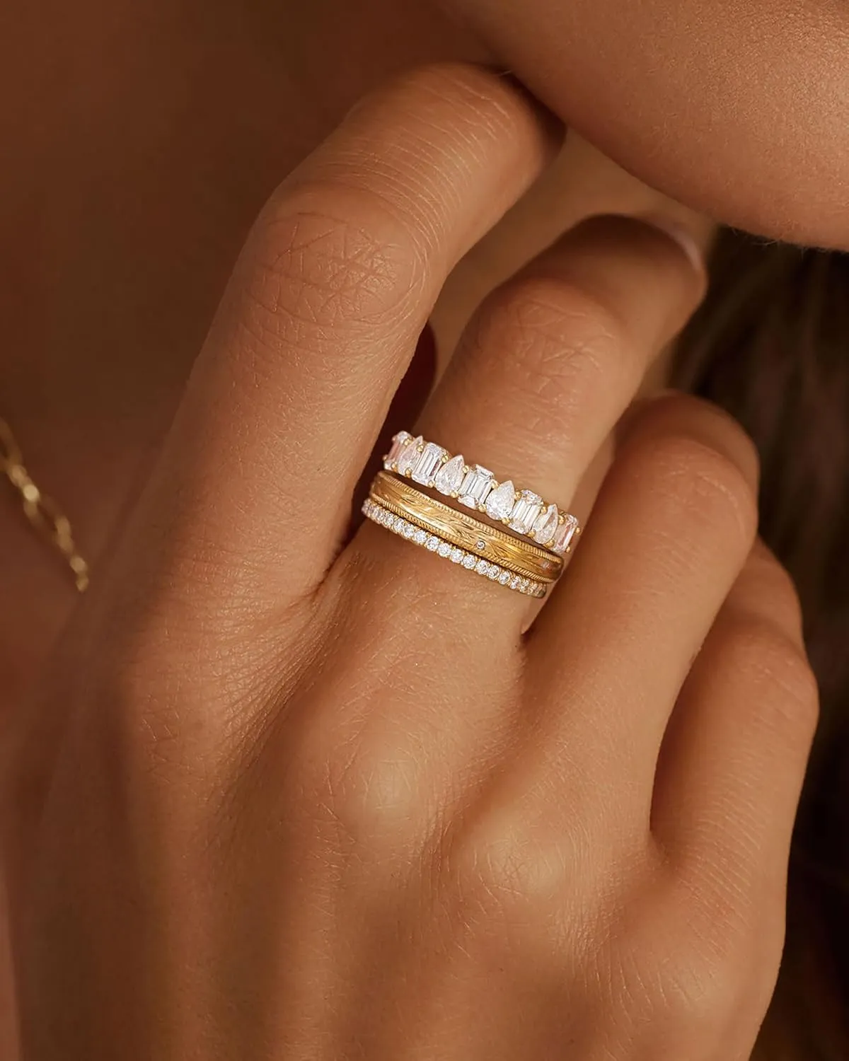 FUNEIA Stackable Gold Rings for Women Non Tarnish Chunky 14K Gold Plated Rings that Don't Tarnish Engagement Cubic Zirconia Ring Set Stack Dainty Pinky Wedding Bands Thumb Rings Gold Jewelry Size 6-11