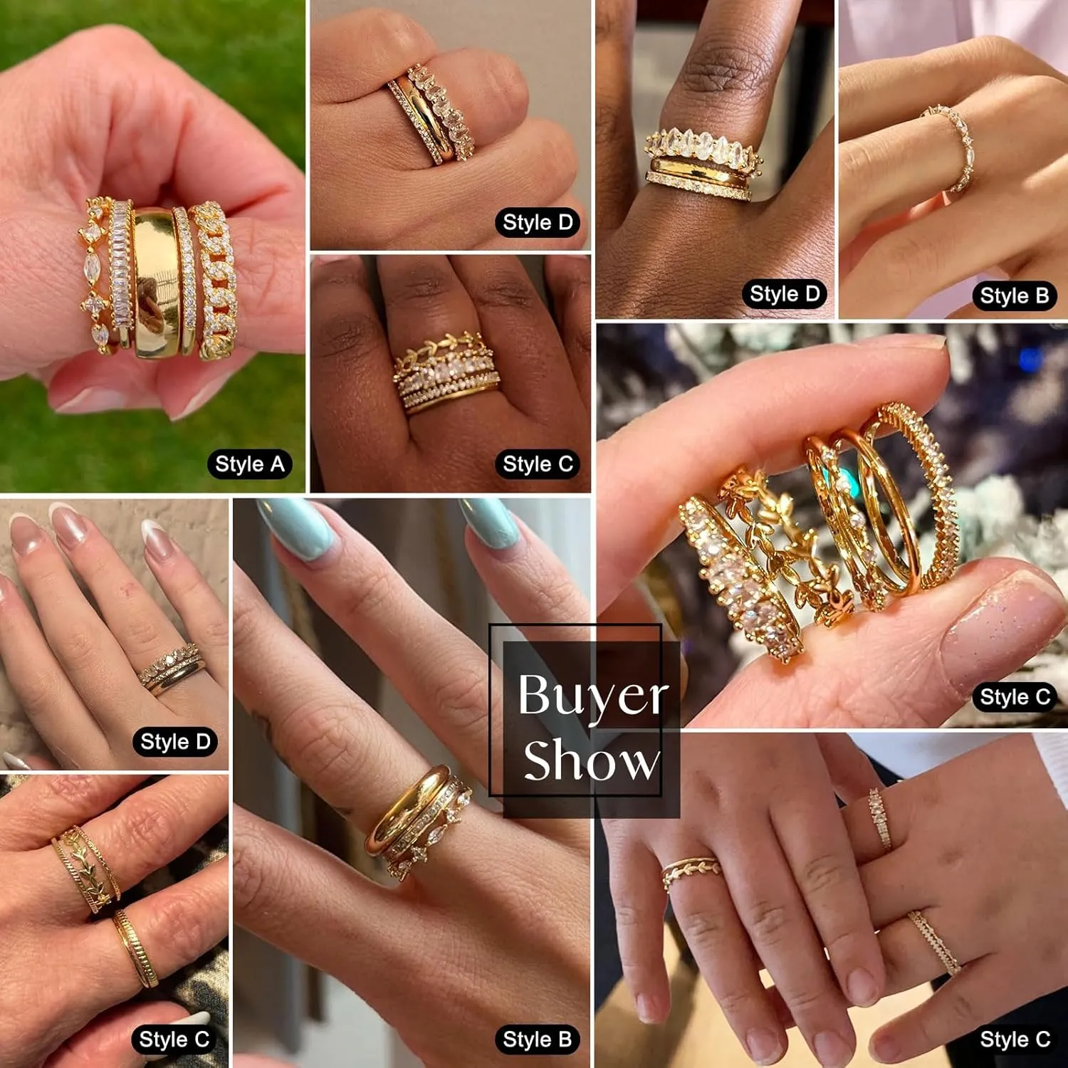 FUNEIA Stackable Gold Rings for Women Non Tarnish Trendy Dainty 14K Gold Plated Stacking Cubic Zirconia Thumb Ring Set Pack Statement Chunky Band Rings Promise Engagement Rings Size 7 8 9 10 11
