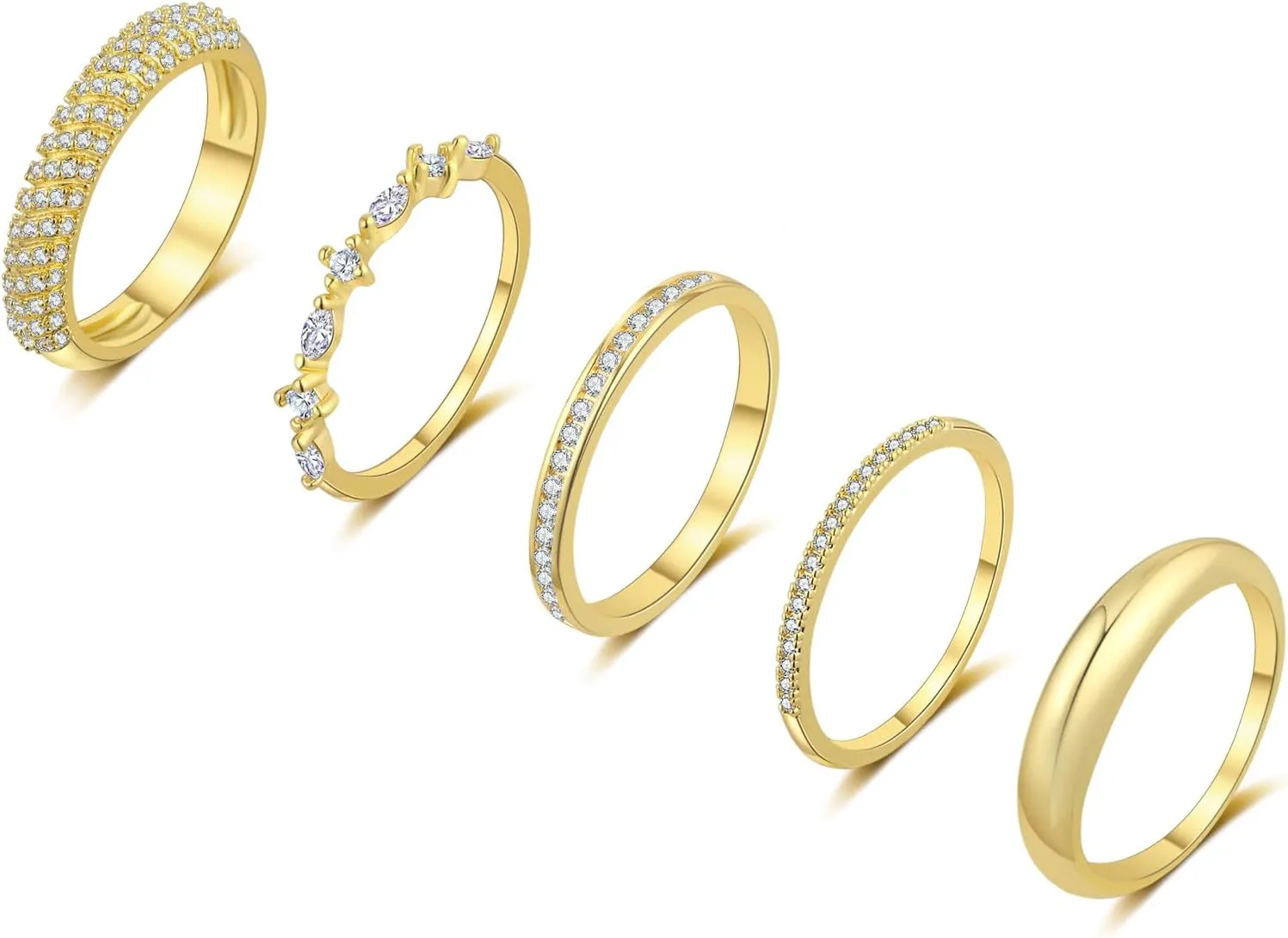 FUNEIA Stackable Gold Rings for Women Non Tarnish Trendy Dainty 14K Gold Plated Stacking Cubic Zirconia Thumb Ring Set Pack Statement Chunky Band Rings Promise Engagement Rings Size 7 8 9 10 11