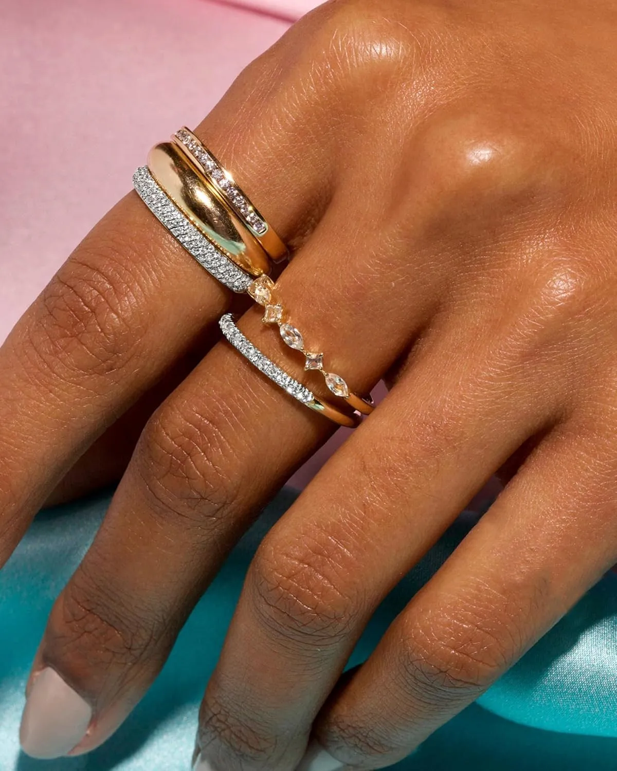 FUNEIA Stackable Gold Rings for Women Non Tarnish Trendy Dainty 14K Gold Plated Stacking Cubic Zirconia Thumb Ring Set Pack Statement Chunky Band Rings Promise Engagement Rings Size 7 8 9 10 11