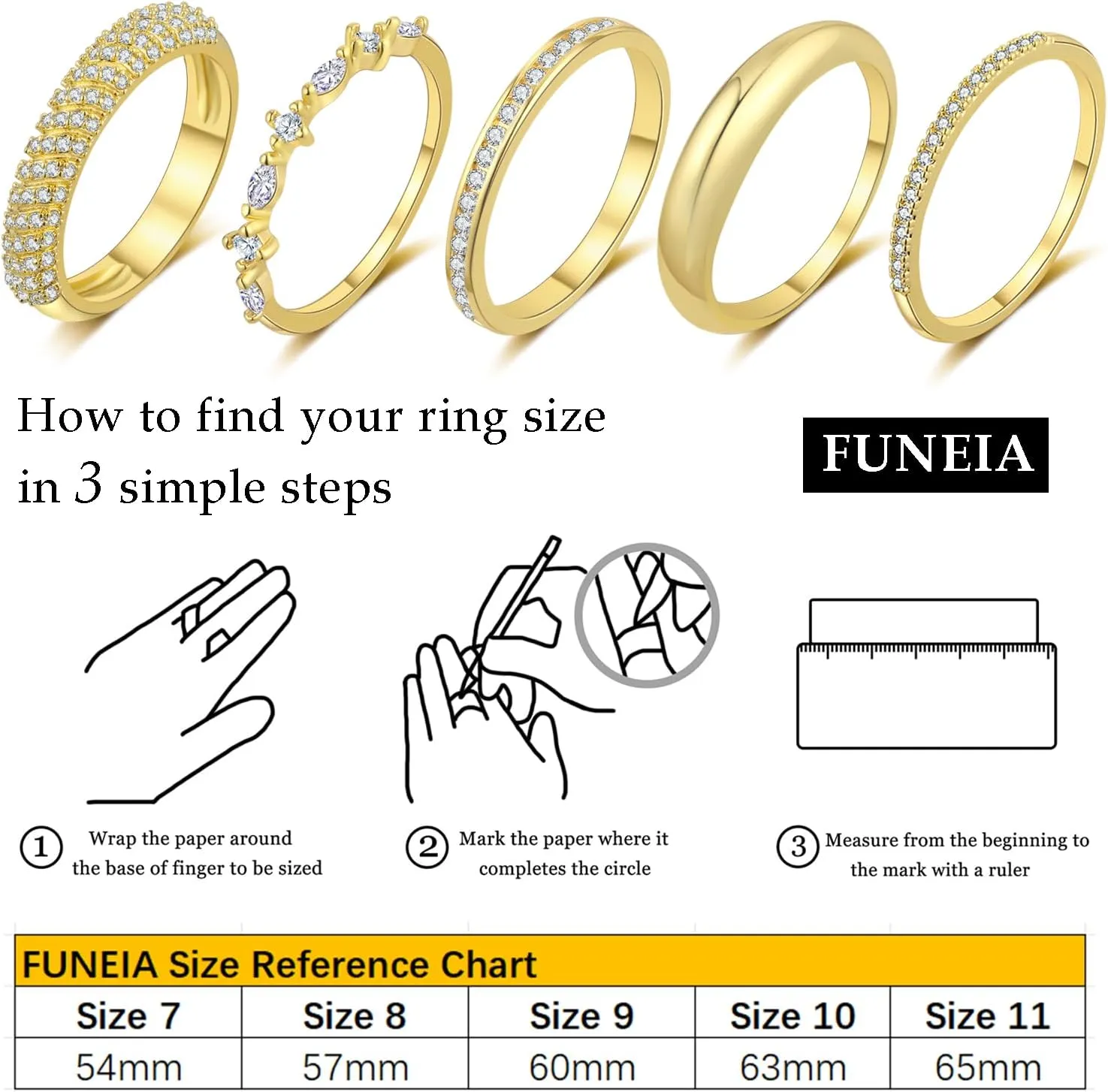 FUNEIA Stackable Gold Rings for Women Non Tarnish Trendy Dainty 14K Gold Plated Stacking Cubic Zirconia Thumb Ring Set Pack Statement Chunky Band Rings Promise Engagement Rings Size 7 8 9 10 11