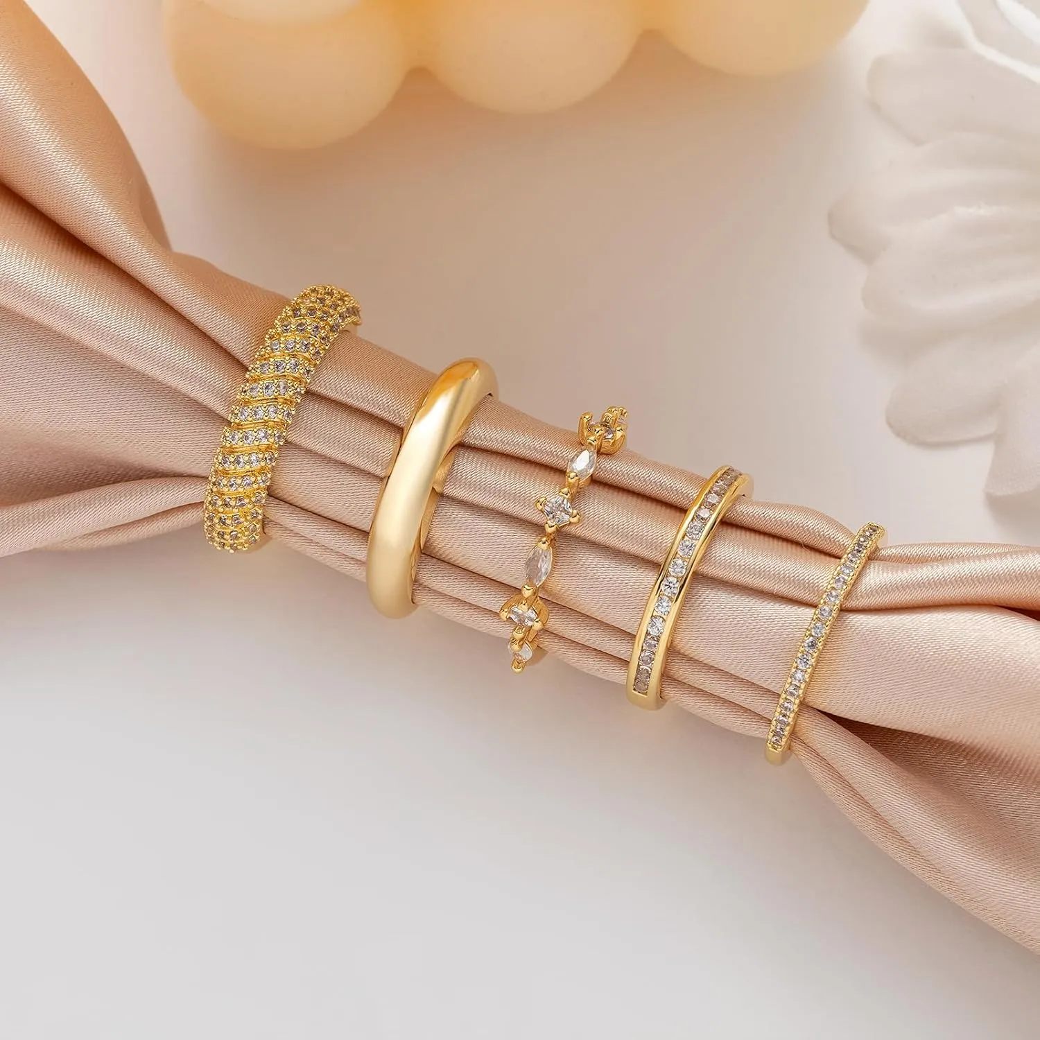 FUNEIA Stackable Gold Rings for Women Non Tarnish Trendy Dainty 14K Gold Plated Stacking Cubic Zirconia Thumb Ring Set Pack Statement Chunky Band Rings Promise Engagement Rings Size 7 8 9 10 11