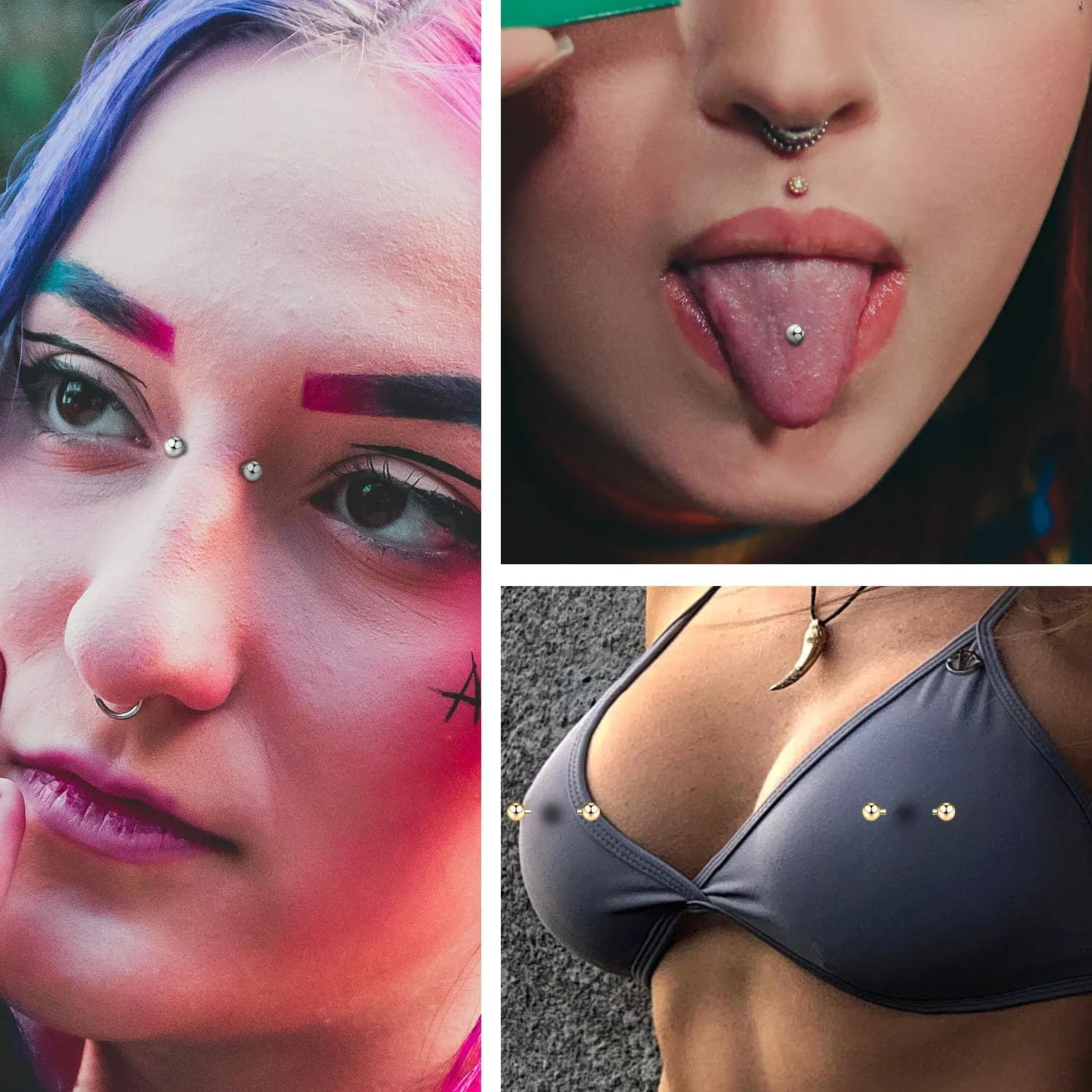 FUNLMO 1 Pair Nipple Rings G23 Titanium Nipple Piercing Jewelry Tongue Rings Internally Threaded Nipple Jewelry Bridge Piercing Jewelry 16G 14G 12G 12mm-18mm