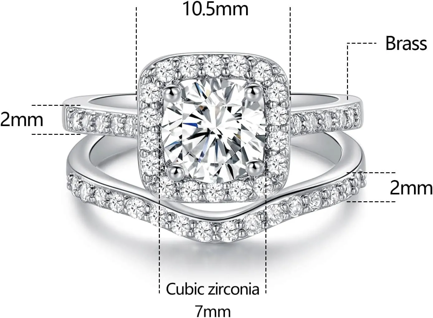 Gemsme 18K Gold Plated Two-in-One Wedding Engagement Eternity Rings Halo Cubic Zirconia Bridal Rings Set