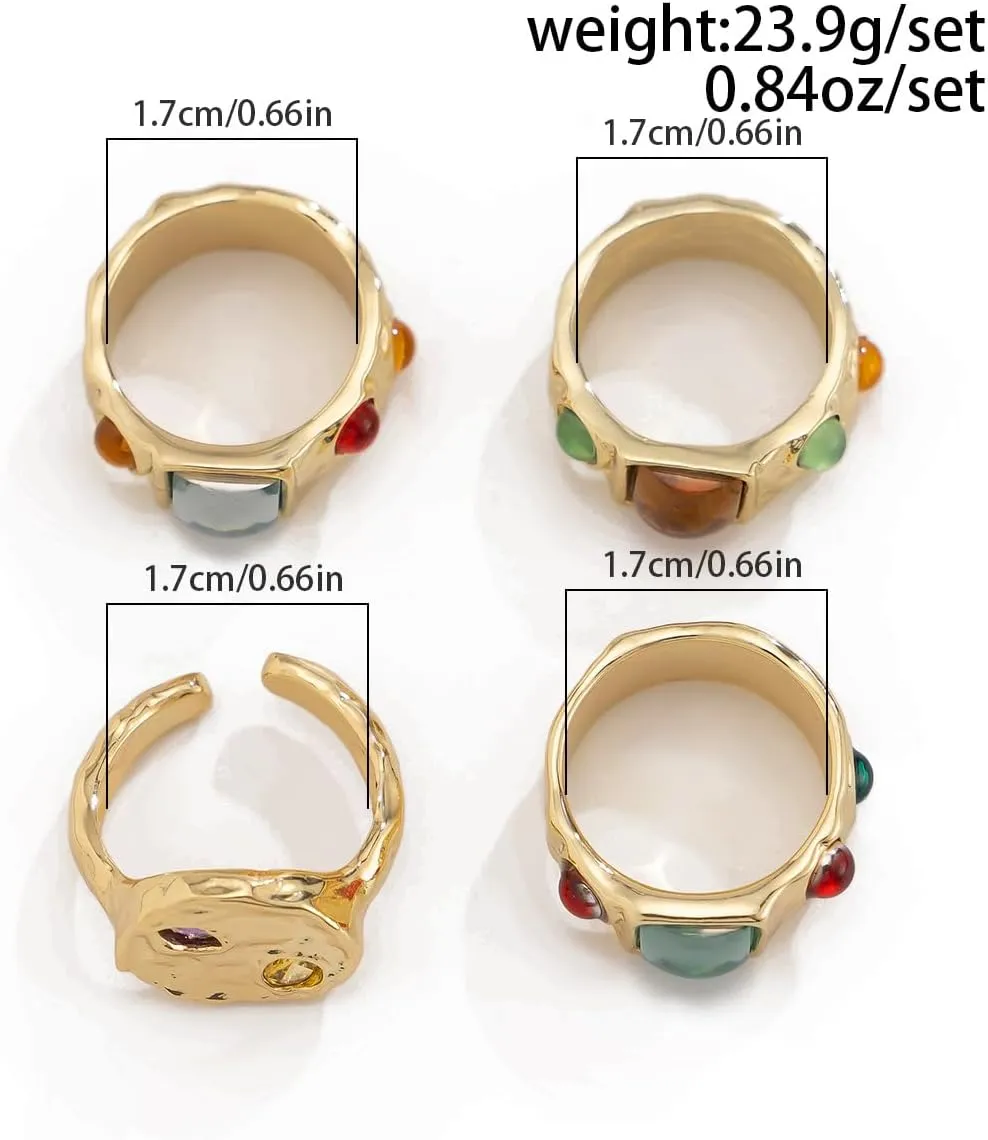 Gemstone Gold Rings for Women Non Tarnish Chunky Silver Stackable Rings for Women Adjustable Trendy Dainty Thick Chunky Jewelry