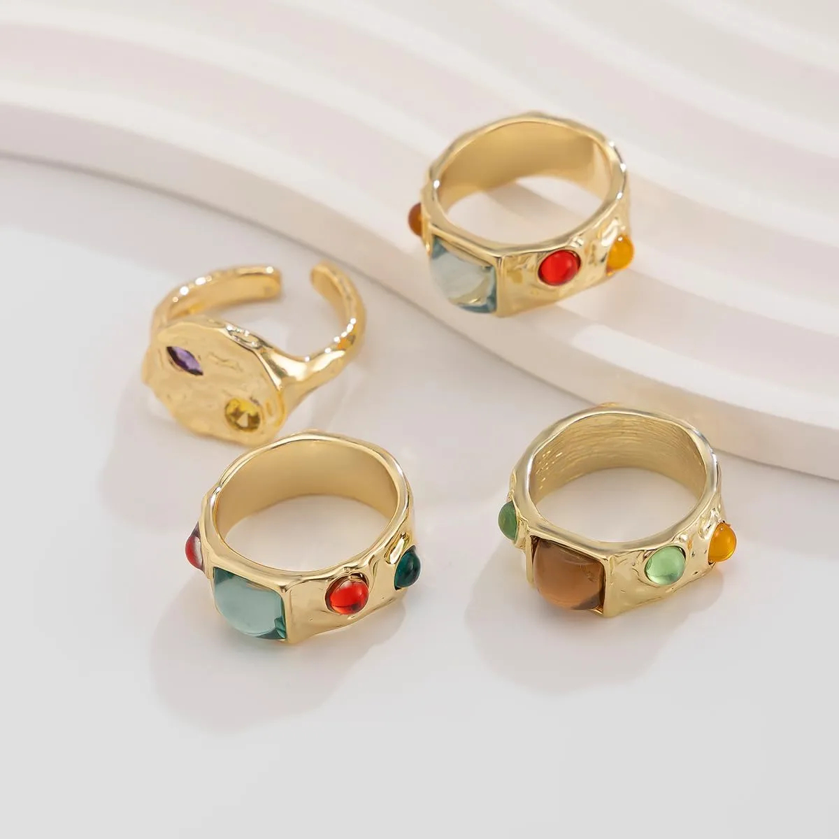 Gemstone Gold Rings for Women Non Tarnish Chunky Silver Stackable Rings for Women Adjustable Trendy Dainty Thick Chunky Jewelry