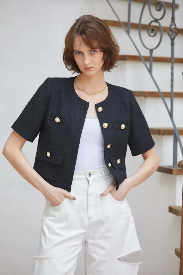 Gigi Tweed Little Jacket  -BLK-