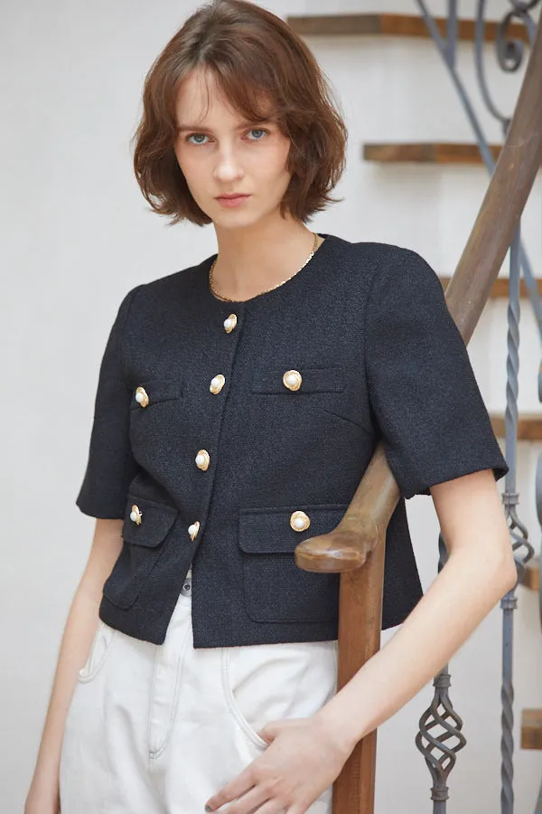 Gigi Tweed Little Jacket  -BLK-