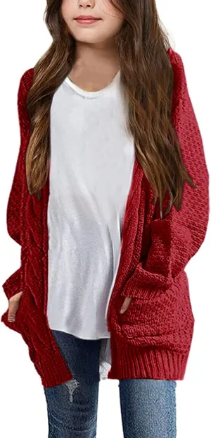 Girls Long Sleeve Cardigan Sweaters Open Front Cable Knit Chunky Cardigans Kids Oversized Cute Outerwear Coat