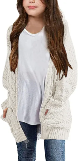 Girls Long Sleeve Cardigan Sweaters Open Front Cable Knit Chunky Cardigans Kids Oversized Cute Outerwear Coat