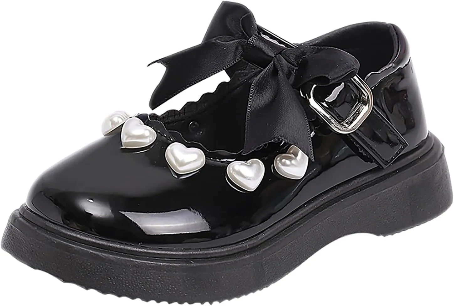 Girls Mary Jane Shoes Pearl Elegant Cute Sole Rubber Sneakers School Uniform Wedding Shoes Kids Non Slip Lightweight