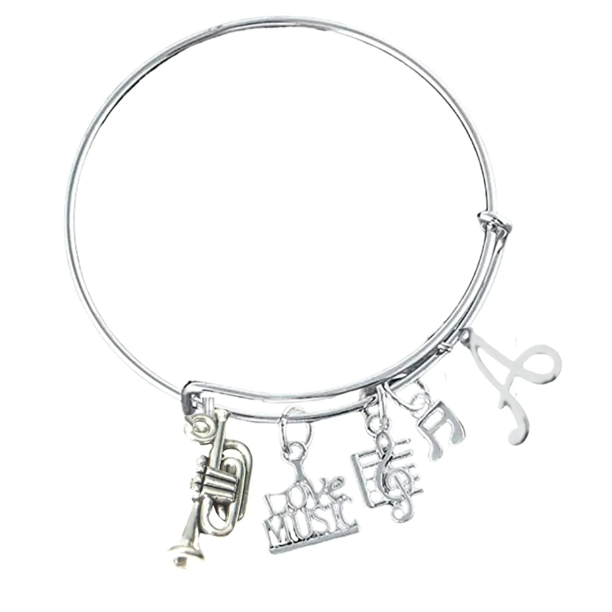 Girls Personalized Trumpet Charm Bangle Bracelet - Music Jewelry Gift - Trumpet Jewelry - Marching Band Braclet - Music Note-Music Lover Jewelry Gift for Women, Teens and Girls
