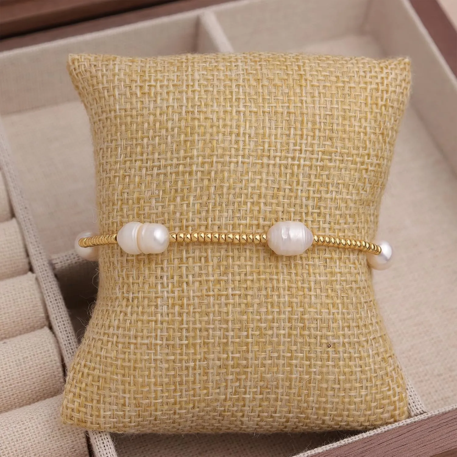 Gold beaded Pearl Heart Bracelets for Women, Cute Handmade Stackable Boho Beads Ball Friendship stretch Bracelet Summer Beach Jewelry Gift