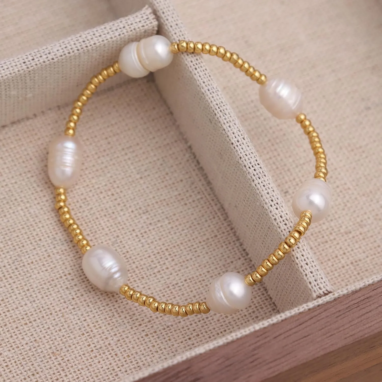 Gold beaded Pearl Heart Bracelets for Women, Cute Handmade Stackable Boho Beads Ball Friendship stretch Bracelet Summer Beach Jewelry Gift