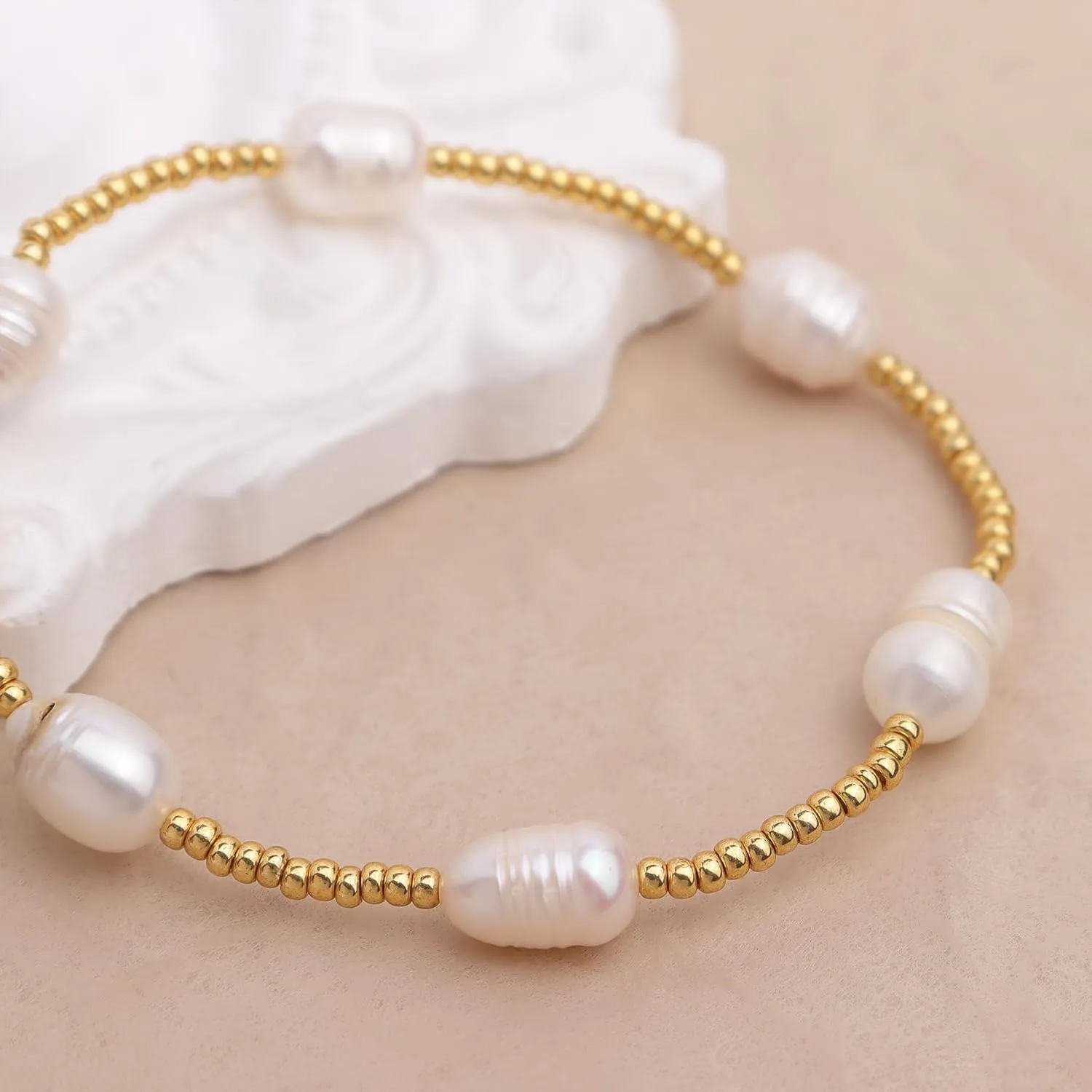 Gold beaded Pearl Heart Bracelets for Women, Cute Handmade Stackable Boho Beads Ball Friendship stretch Bracelet Summer Beach Jewelry Gift