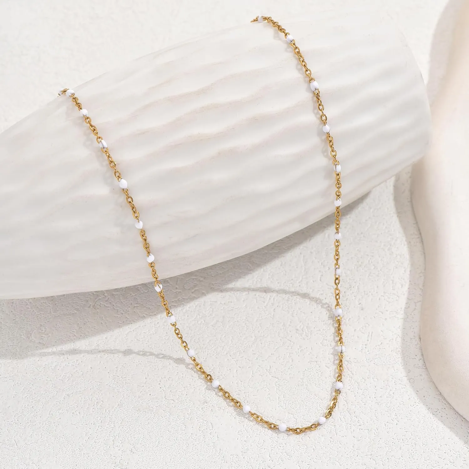 Gold Chain Necklace for Women Dainty 18K Gold Plated Thin Satellite Beaded Turquoise Necklace Simple Gold Boho Jewelry