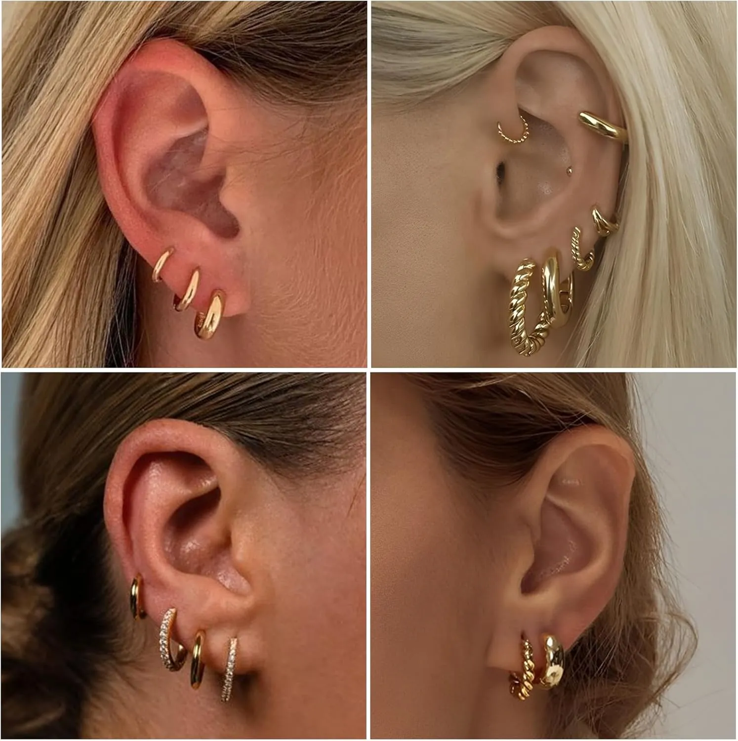 Gold Earrings Set for Women, 14K Gold Plated Stud and Cartilage Earring Sets for Multiple Piercing, Hypoallergenic Stackable Small Gold Huggie Hoop Earrings for Women Jewelry