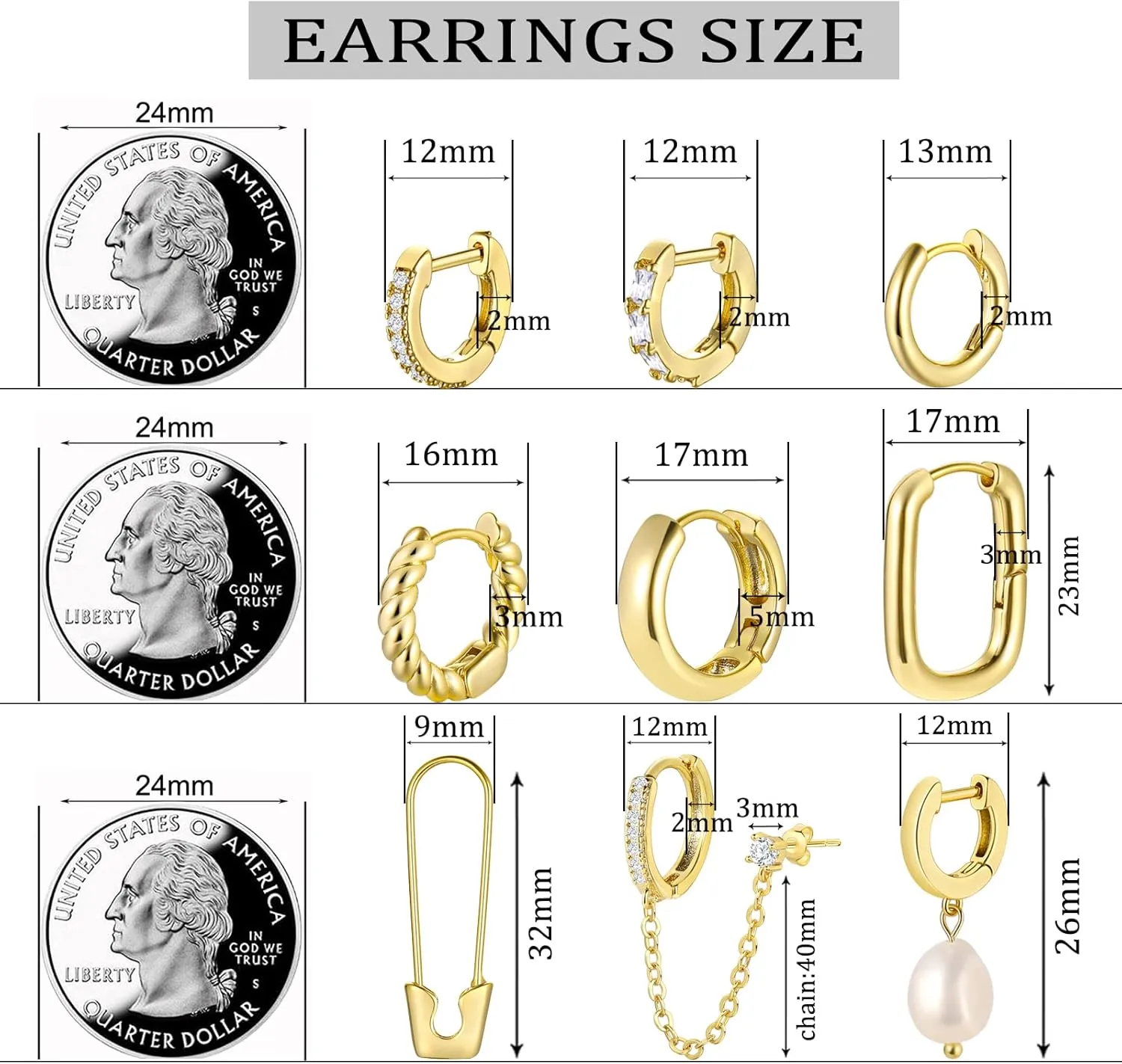 Gold Earrings Set for Women, 14K Gold Plated Stud and Cartilage Earring Sets for Multiple Piercing, Hypoallergenic Stackable Small Gold Huggie Hoop Earrings for Women Jewelry