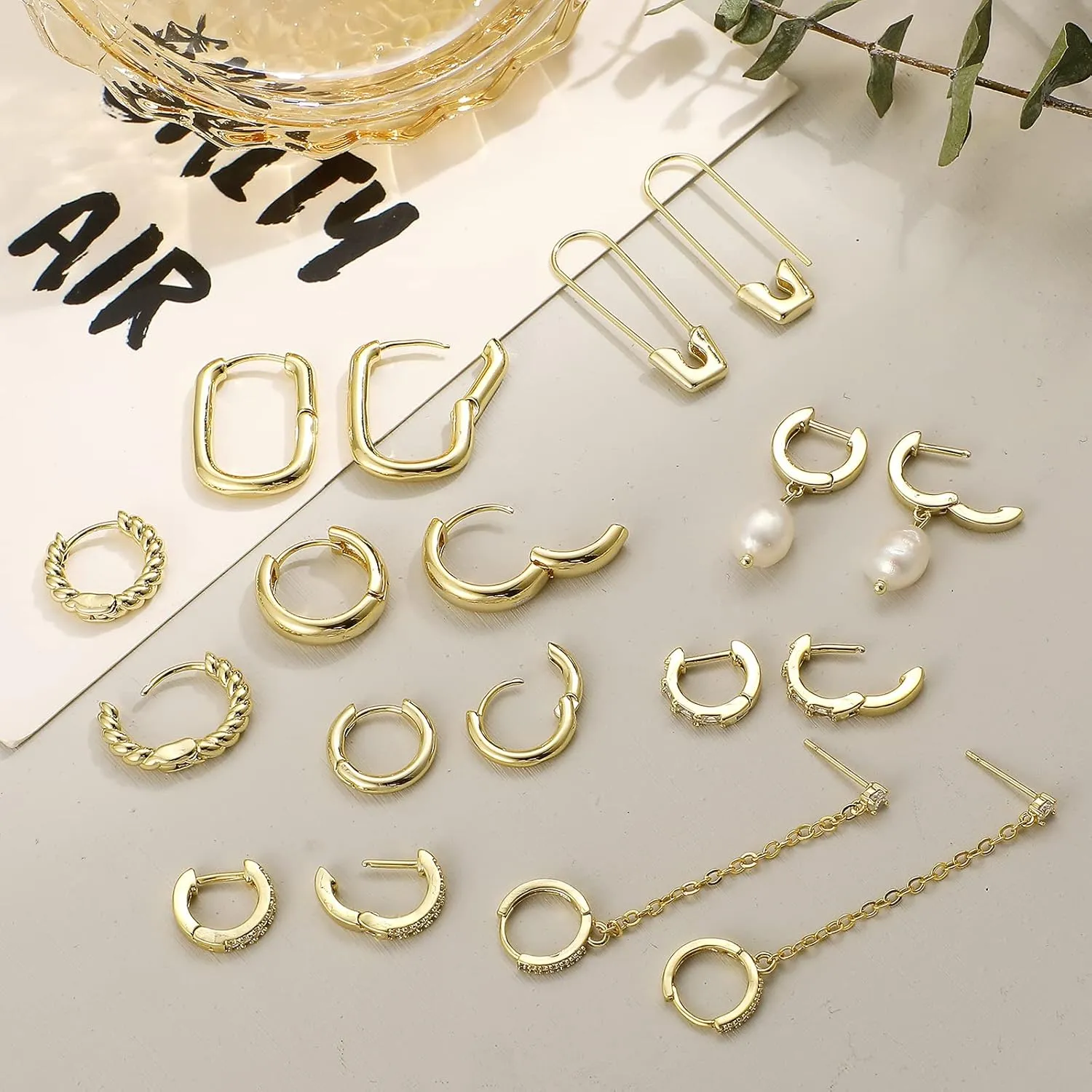 Gold Earrings Set for Women, 14K Gold Plated Stud and Cartilage Earring Sets for Multiple Piercing, Hypoallergenic Stackable Small Gold Huggie Hoop Earrings for Women Jewelry
