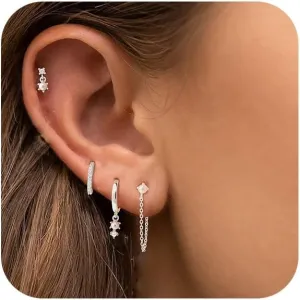 Gold Hoop Earrings for Women, Dainty Stud and Pearl Earring Set, Hypoallergenic Cartilage Earrings for Multiple Piercing, Small Trendy Jewelry