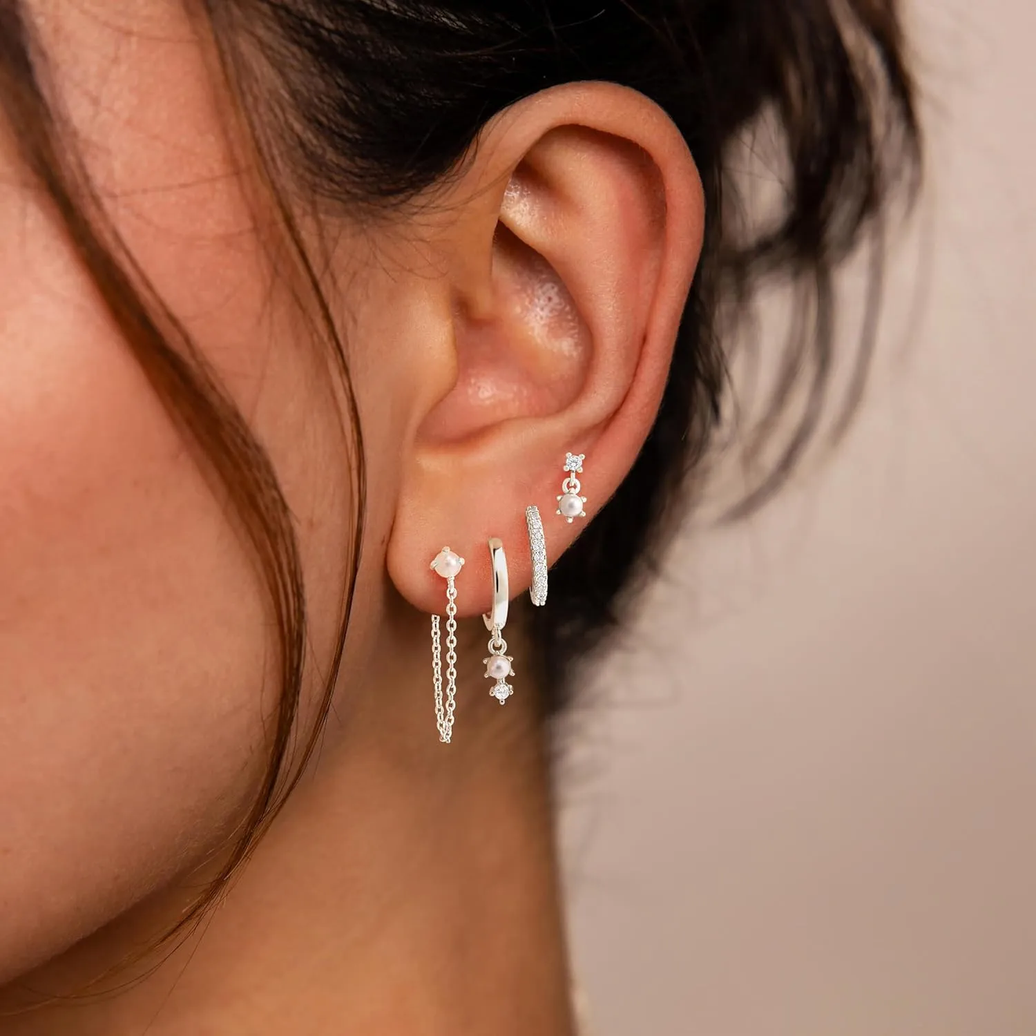 Gold Hoop Earrings for Women, Dainty Stud and Pearl Earring Set, Hypoallergenic Cartilage Earrings for Multiple Piercing, Small Trendy Jewelry
