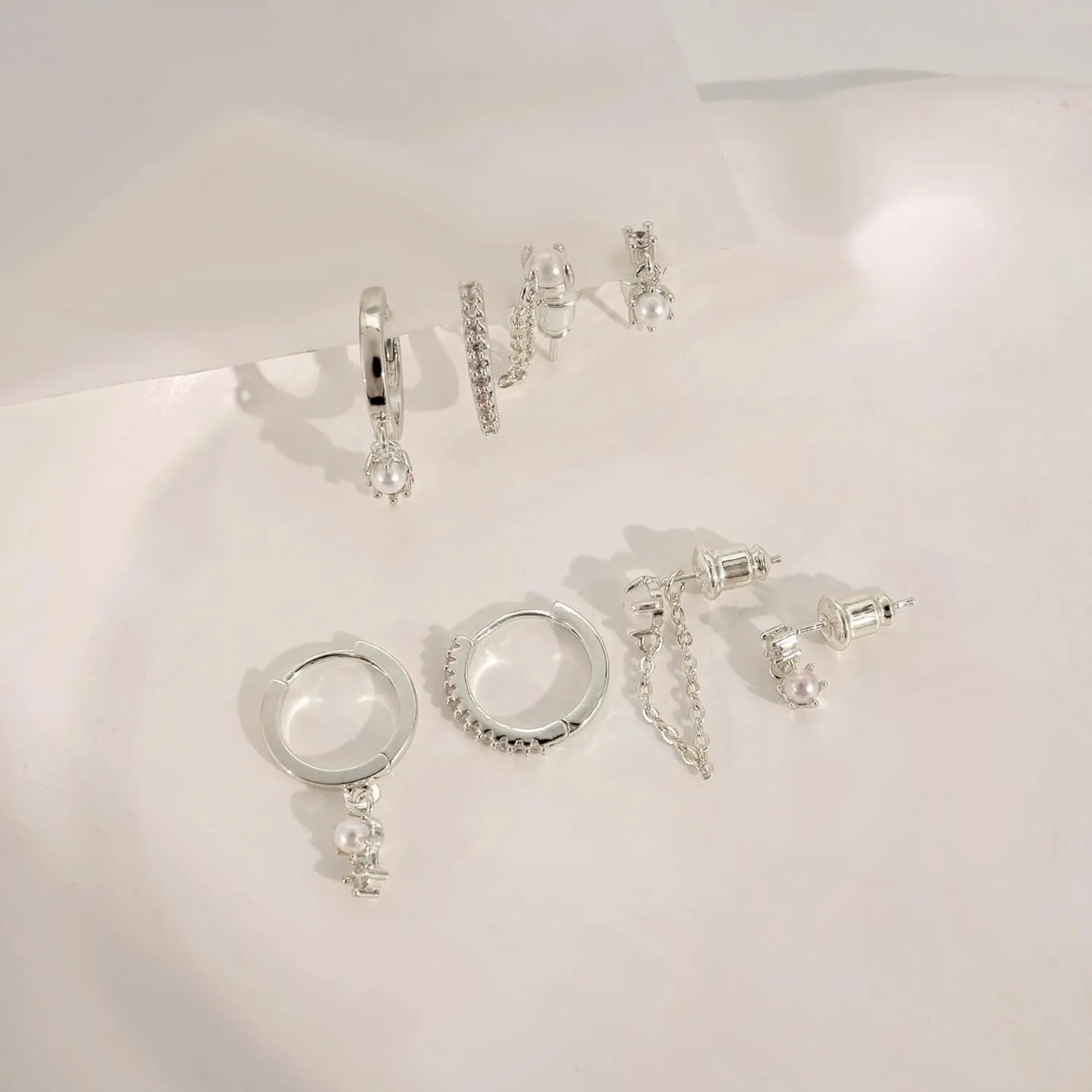 Gold Hoop Earrings for Women, Dainty Stud and Pearl Earring Set, Hypoallergenic Cartilage Earrings for Multiple Piercing, Small Trendy Jewelry