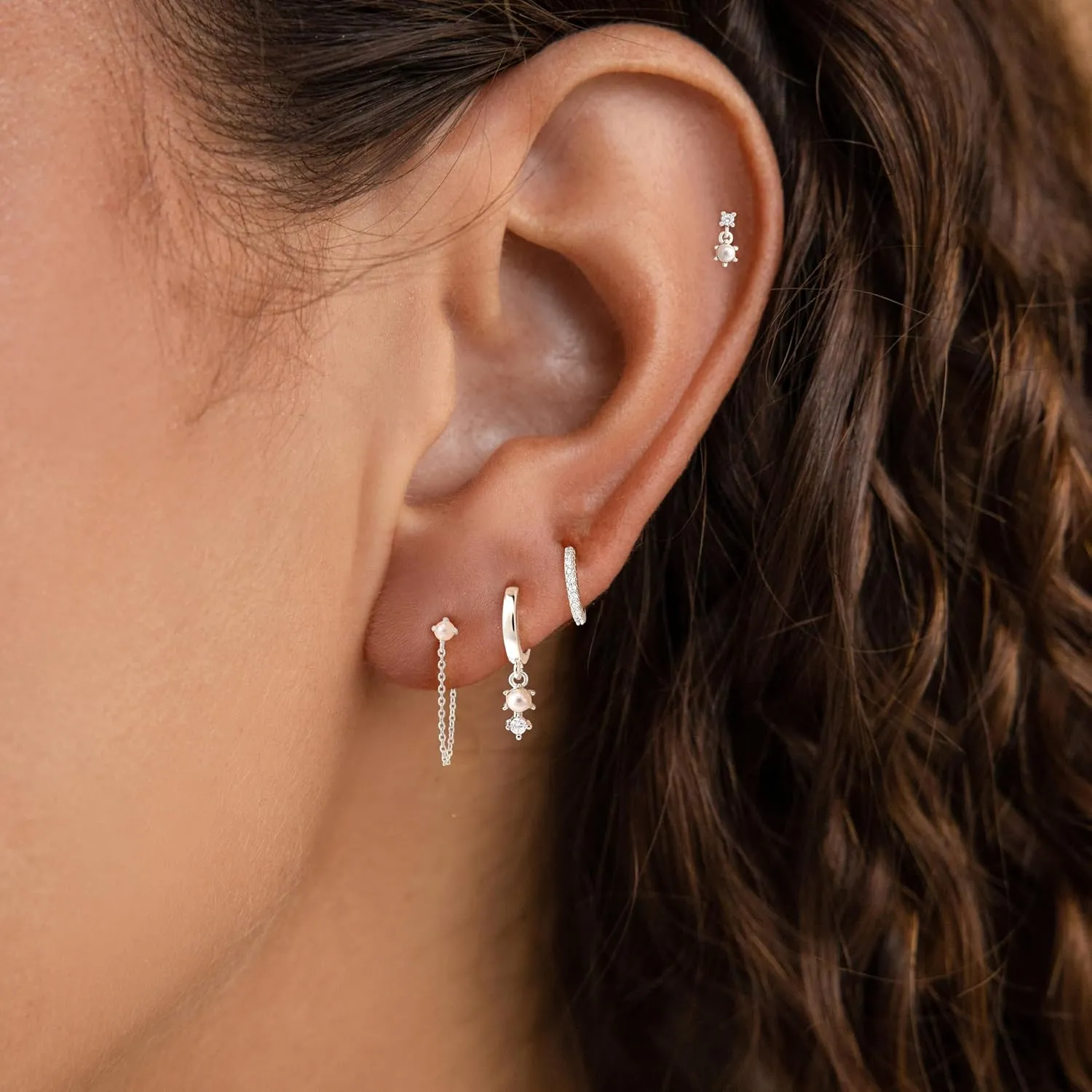 Gold Hoop Earrings for Women, Dainty Stud and Pearl Earring Set, Hypoallergenic Cartilage Earrings for Multiple Piercing, Small Trendy Jewelry
