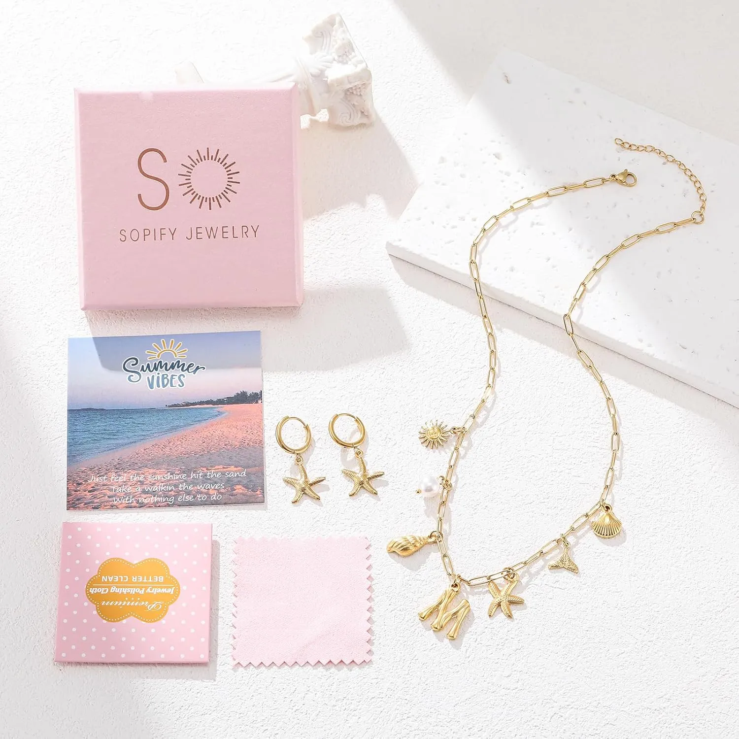 Gold Initial Charm Necklace for Women Gold Shell Starfish Necklace Summer Beach Charms Necklaces for Women Beach Jewelry Gift